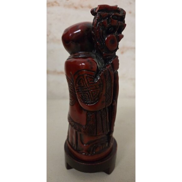Vintage Chinese Red Resin God Of Longevity 7.25" Figurine - Picture 4 of 6